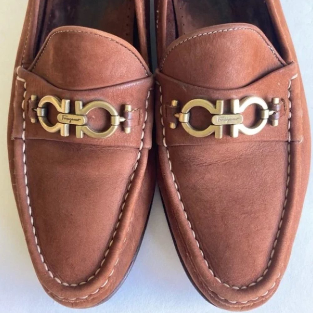 Salvatore Ferragamo Tan Suede Oxford Loafers size 9 - Picture 9 of 15